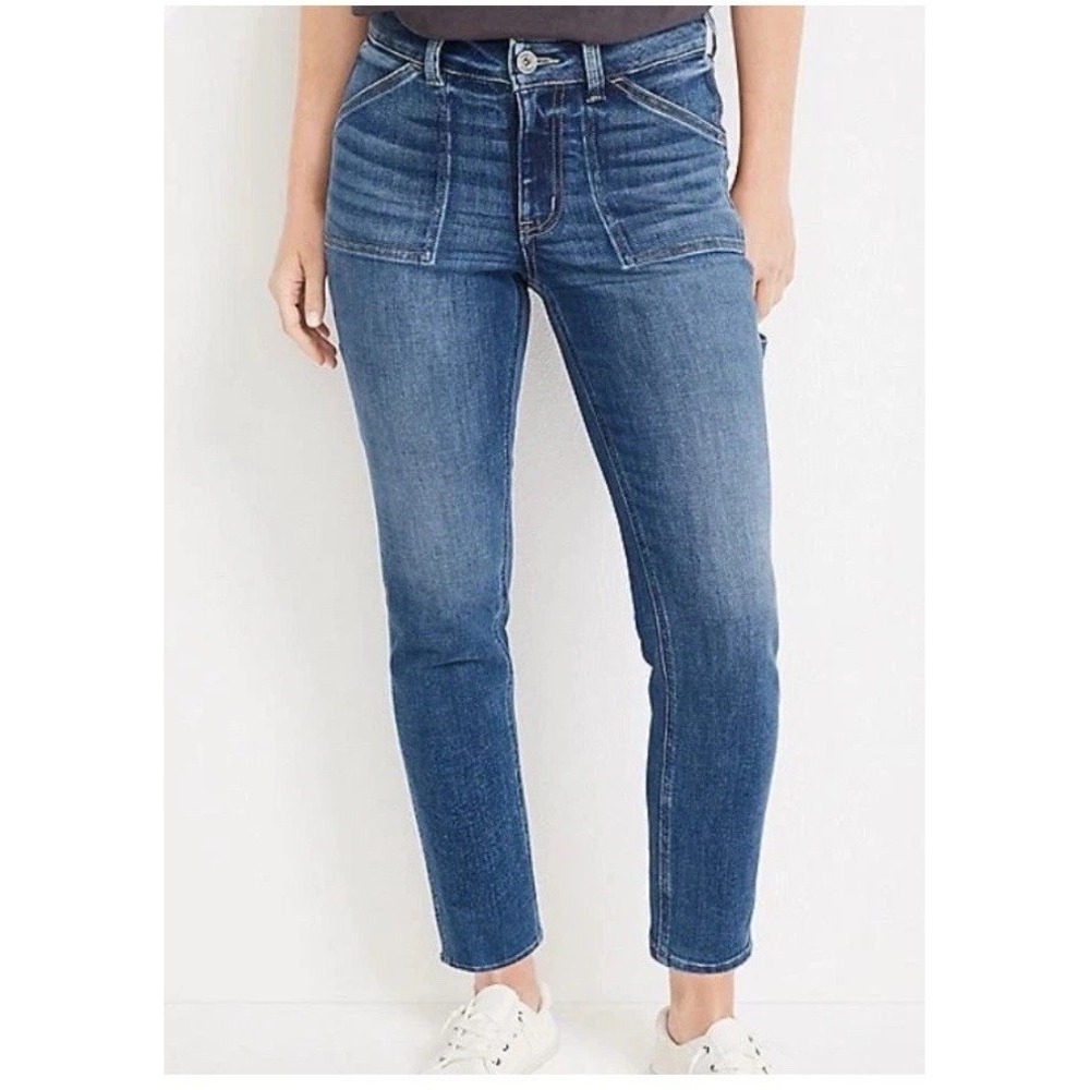 Edgely Denim Jeans Size 22W Slim Straight Ankle High Rise Carpenter Medium Wash